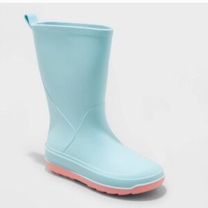13 • Cat & Jack • Light Blue and Pink Kids' Andy Slip-On Rain Boots (NWOT)